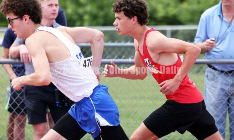 Fenwick High School's Enzo Battaglia competes in the boys 1,600-meter race May 25, 2024, during the Division II regional track & field meet at Piqua. RICK CASSANO/STAFF