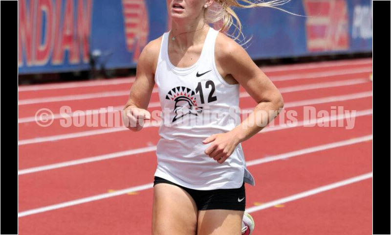 Waynesville High School's Sam Erbach runs in the girls 1,600-meter race May 25, 2024, during the Division II regional track & field meet at Piqua. RICK CASSANO/STAFF