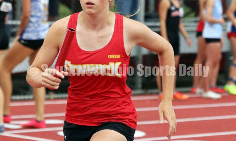 Fenwick High School's Sam Long runs in the girls 1,600-meter relay May 25, 2024, during the Division II regional track & field meet at Piqua. RICK CASSANO/STAFF