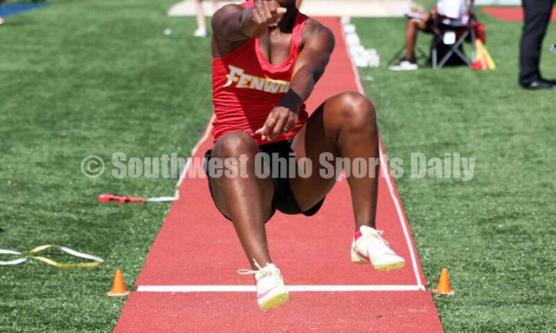 Fenwick High School's Brooklyn Vann competes in the girls long jump May 25, 2024, during the Division II regional track & field meet at Piqua. RICK CASSANO/STAFF