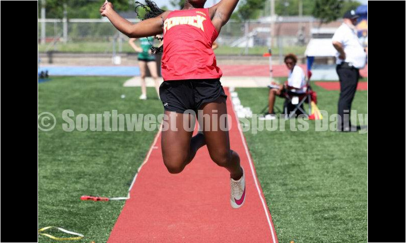 Fenwick High School's Brooklyn Vann competes in the girls long jump May 25, 2024, during the Division II regional track & field meet at Piqua. RICK CASSANO/STAFF