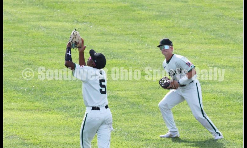 Badin High School center fielder Chandler Taylor calls off left fielder Austin Vangen on May 31, 2024, during a Division II regional championship baseball game against Plain City Jonathan Alder at Mason. Badin won 2-0. RON ALVEY/CONTRIBUTOR