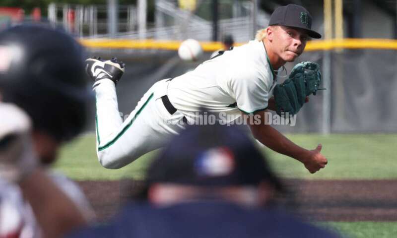 Badin High School pitcher Beau Chaney sends the ball toward home plate May 31, 2024, during a Division II regional championship baseball game against Plain City Jonathan Alder at Mason. Badin won 2-0. RON ALVEY/CONTRIBUTOR