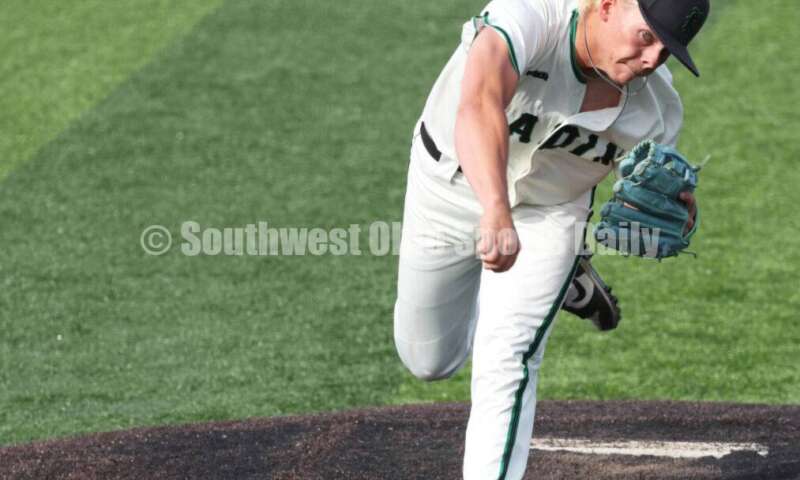 Badin High School pitcher Beau Chaney follows through on a pitch May 31, 2024, during a Division II regional championship baseball game against Plain City Jonathan Alder at Mason. Badin won 2-0. RON ALVEY/CONTRIBUTOR