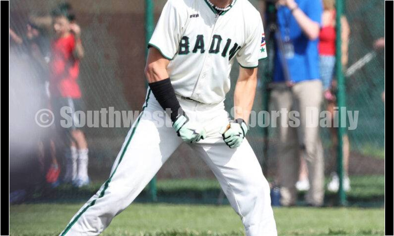 Badin High School's Chase Luebbe reacts to a first-inning hit May 31, 2024, during a Division II regional championship baseball game against Plain City Jonathan Alder at Mason. Badin won 2-0. RON ALVEY/CONTRIBUTOR