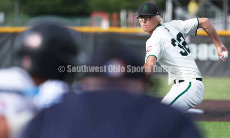 Badin High School pitcher Tyler Verdin eyes a batter May 31, 2024, during a Division II regional championship baseball game against Plain City Jonathan Alder at Mason. Badin won 2-0. RON ALVEY/CONTRIBUTOR
