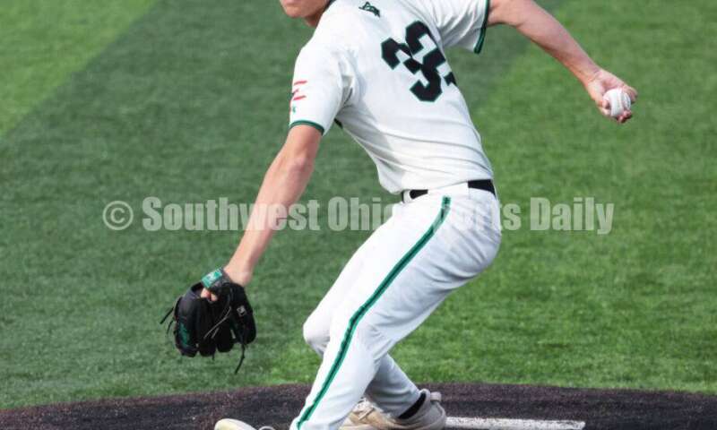 Badin High School pitcher Tyler Verdin goes through his delivery May 31, 2024, during a Division II regional championship baseball game against Plain City Jonathan Alder at Mason. Badin won 2-0. RON ALVEY/CONTRIBUTOR