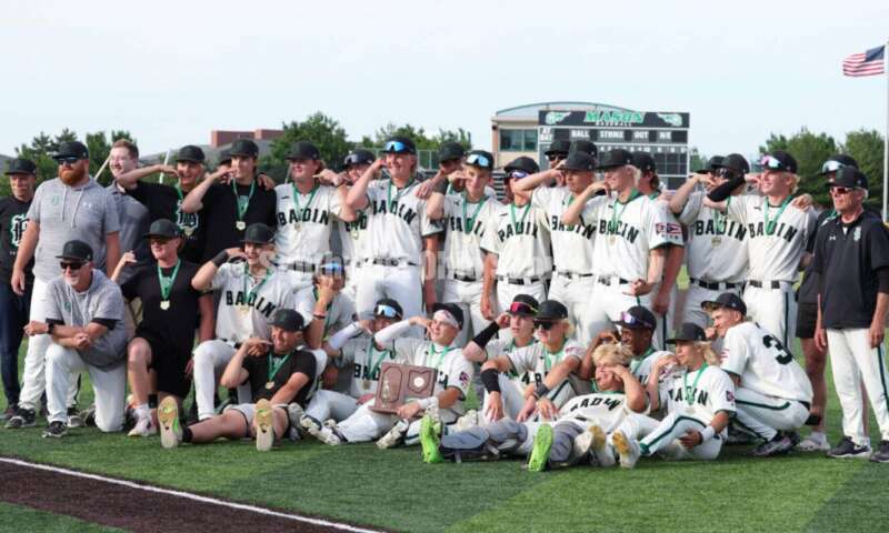Badin High School's baseball team poses for photos May 31, 2024, after a Division II regional championship game against Plain City Jonathan Alder at Mason. Badin won 2-0. RON ALVEY/CONTRIBUTOR