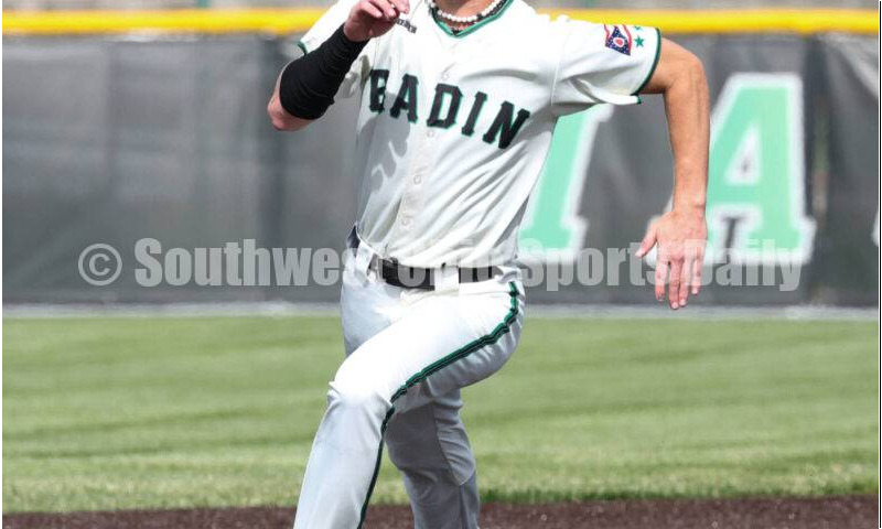 Badin High School's Chase Luebbe churns toward third base May 31, 2024, during a Division II regional championship baseball game against Plain City Jonathan Alder at Mason. Badin won 2-0. RON ALVEY/CONTRIBUTOR