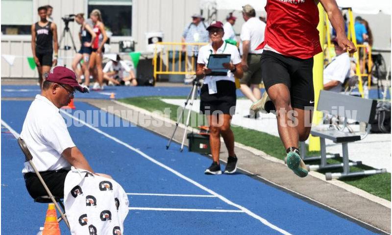 Franklin High School's Josh Carter competes in the Division I boys long jump June 1, 2024, during the state track & field meet at Welcome Stadium in Dayton. Carter placed ninth. RICK CASSANO/STAFF