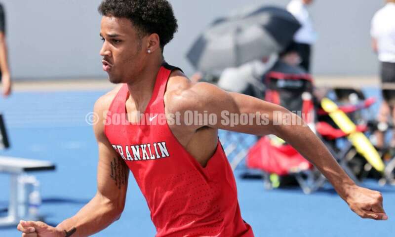 Franklin High School's Josh Carter competes in the Division I boys long jump June 1, 2024, during the state track & field meet at Welcome Stadium in Dayton. Carter placed ninth. RICK CASSANO/STAFF
