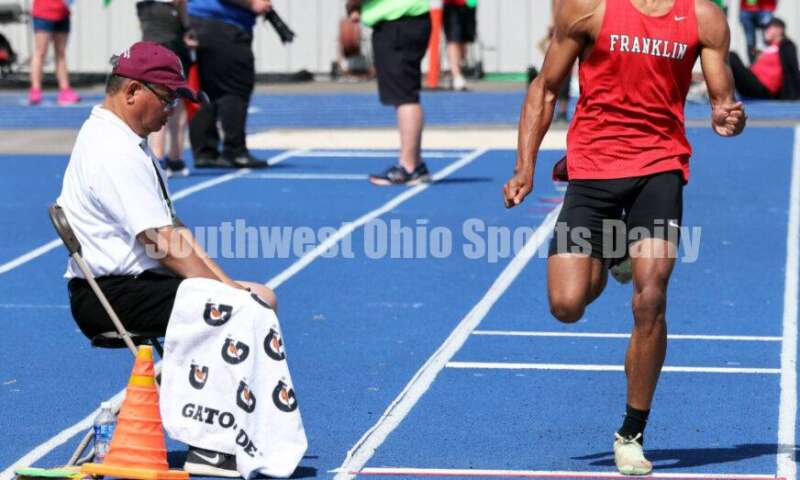 Franklin High School's Josh Carter competes in the Division I boys long jump June 1, 2024, during the state track & field meet at Welcome Stadium in Dayton. Carter placed ninth. RICK CASSANO/STAFF
