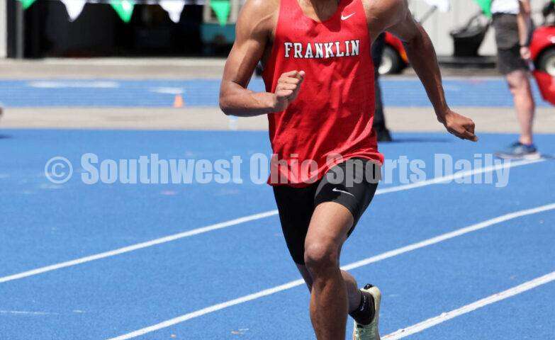 Franklin High School's Josh Carter runs in the Division I boys long jump June 1, 2024, during the state track & field meet at Welcome Stadium in Dayton. Carter placed ninth. RICK CASSANO/STAFF