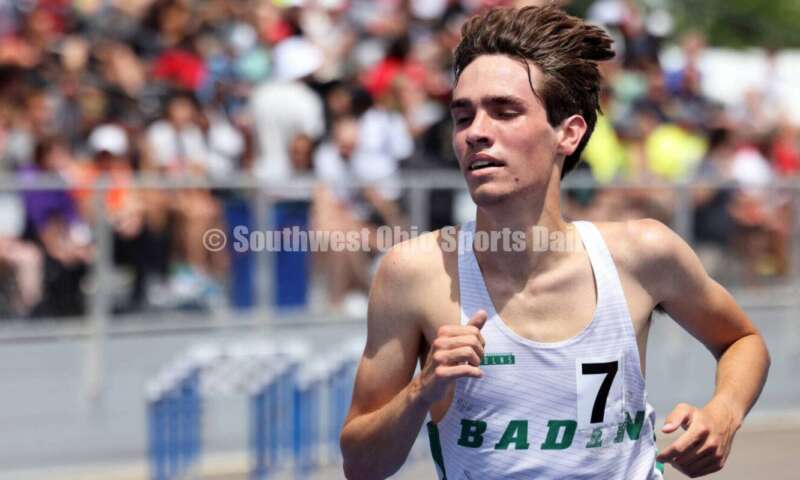 Badin High School's Nick Dunn competes in the Division II boys 3,200-meter run June 1, 2024, during the state track & field meet at Welcome Stadium in Dayton. Dunn placed eighth. RICK CASSANO/STAFF