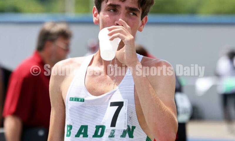 Badin High School's Nick Dunn cools down after the Division II boys 3,200-meter run June 1, 2024, during the state track & field meet at Welcome Stadium in Dayton. Dunn placed eighth. RICK CASSANO/STAFF