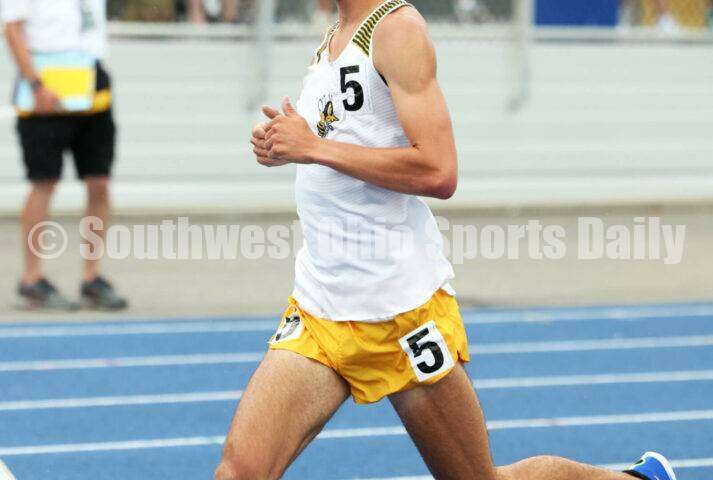 Monroe High School's Andrew Wilcox competes in the Division I boys 3,200-meter run June 1, 2024, during the state track & field meet at Welcome Stadium in Dayton. Wilcox placed 17th. RICK CASSANO/STAFF