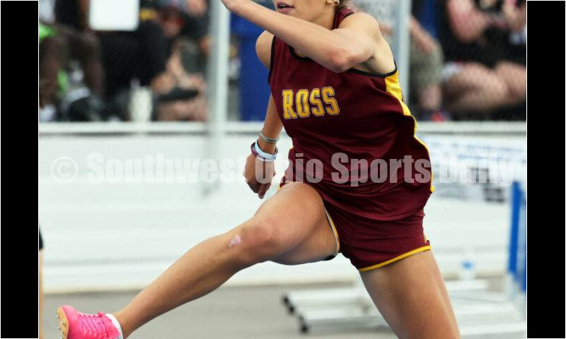 Ross High School's Myah Boze runs in the Division I girls 300-meter hurdles June 1, 2024, during the state track & field meet at Welcome Stadium in Dayton. Boze placed third. RICK CASSANO/STAFF