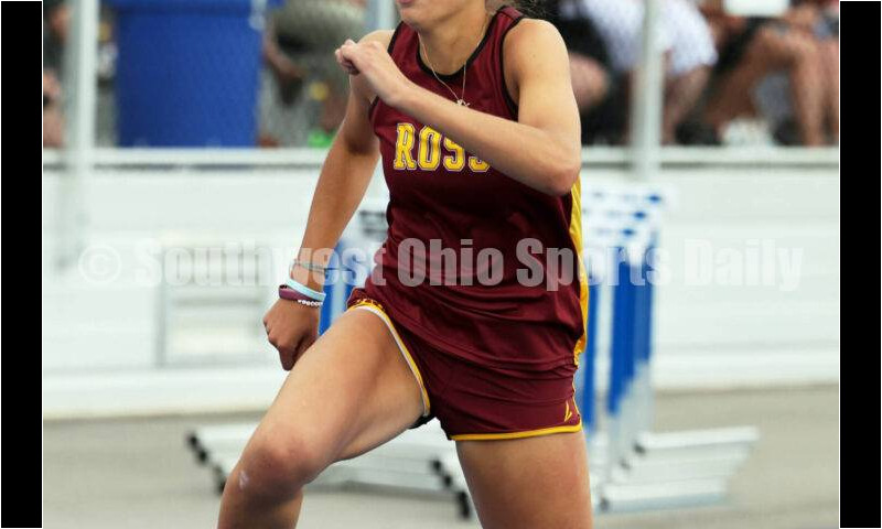 Ross High School's Myah Boze competes in the Division I girls 300-meter hurdles June 1, 2024, during the state track & field meet at Welcome Stadium in Dayton. Boze placed third. RICK CASSANO/STAFF