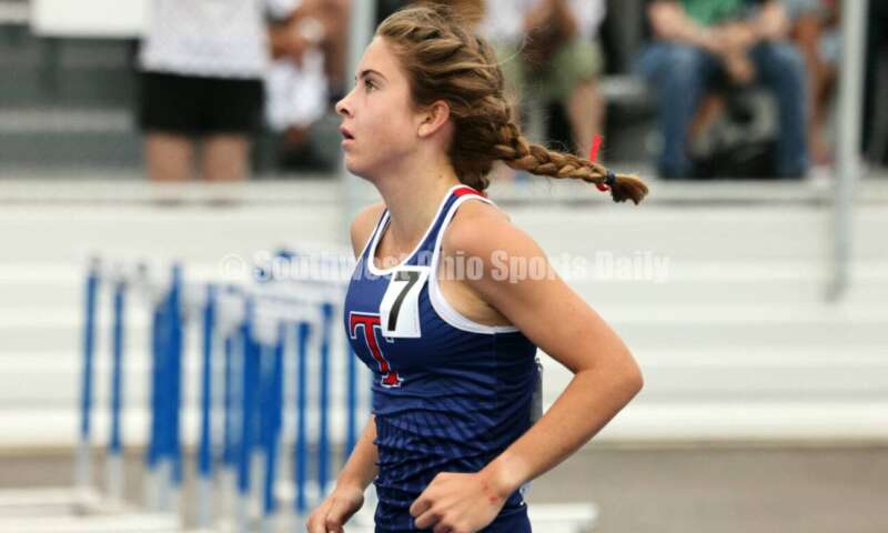 Talawanda High School's Lucia Rodbro competes in the Division I girls 3,200-meter run June 1, 2024, at the state track & field meet at Welcome Stadium in Dayton. Rodbro placed seventh. RICK CASSANO/STAFF
