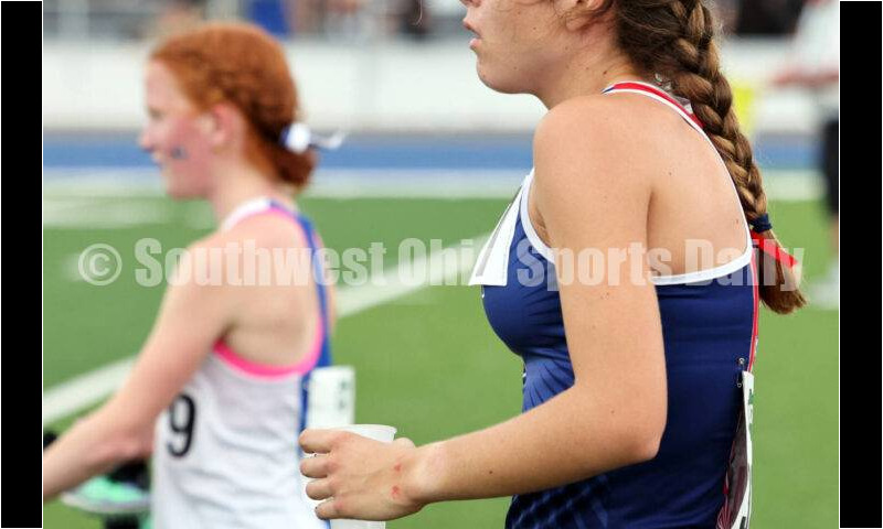 Talawanda High School's Lucia Rodbro cools down after finishing seventh in the Division I girls 3,200-meter run June 1, 2024, at the state track & field meet at Welcome Stadium in Dayton. RICK CASSANO/STAFF