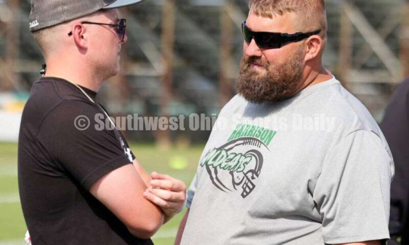 Harrison High School's football team went through a practice session Aug. 14, 2024, at the school in Harrison. RICK CASSANO/STAFF
