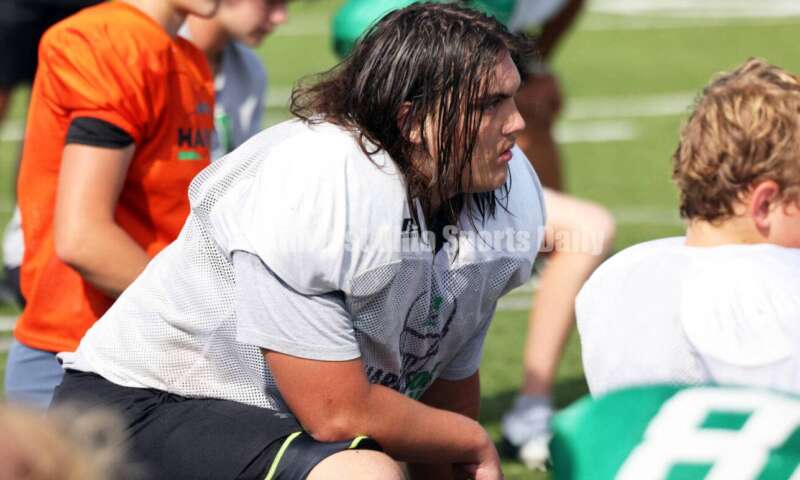 Harrison High School's football team went through a practice session Aug. 14, 2024, at the school in Harrison. RICK CASSANO/STAFF
