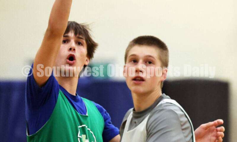 Harrison High School's Justin Marx follows through on a shot Dec. 2, 2024, during a boys basketball practice session in Harrison. RICK CASSANO/STAFF