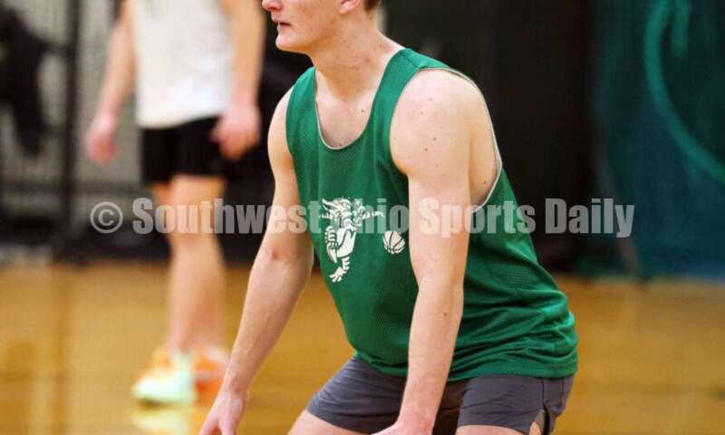 Harrison High School's Willie Parsons sets up defensively Dec. 2, 2024, during a boys basketball practice session in Harrison. RICK CASSANO/STAFF
