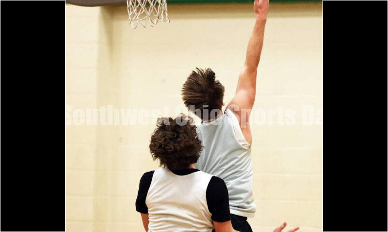 Harrison High School's Tucker Ward drives for a layup Dec. 2, 2024, during a boys basketball practice session in Harrison. RICK CASSANO/STAFF