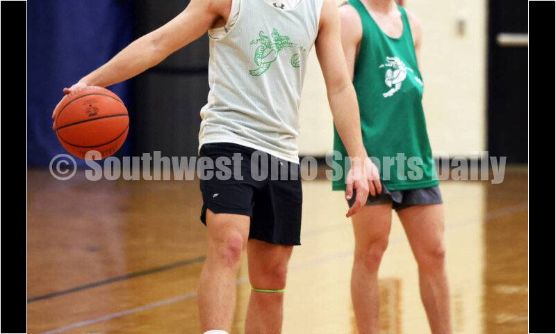 Harrison High School's Tucker Ward watches a drill Dec. 2, 2024, during a boys basketball practice session in Harrison. RICK CASSANO/STAFF