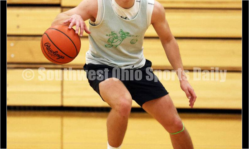 Harrison High School's Tucker Ward maneuvers with the ball Dec. 2, 2024, during a boys basketball practice session in Harrison. RICK CASSANO/STAFF