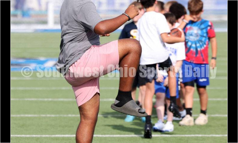 Scenes from Hamilton High School's youth football camp June 20, 2025, at Virgil Schwarm Stadium in Hamilton. RICK CASSANO/STAFF