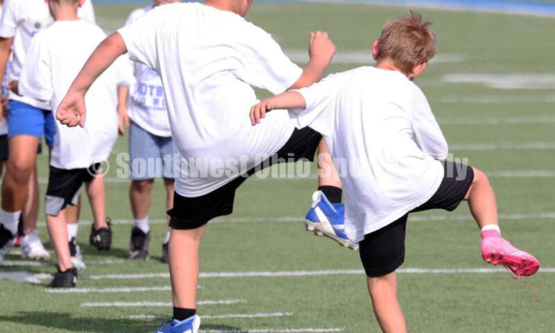 Scenes from Hamilton High School's youth football camp June 20, 2025, at Virgil Schwarm Stadium in Hamilton. RICK CASSANO/STAFF