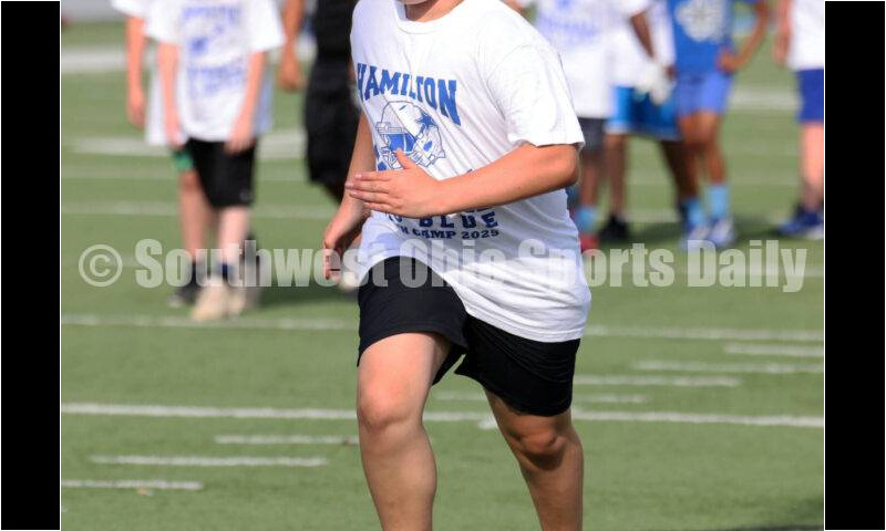 Scenes from Hamilton High School's youth football camp June 20, 2025, at Virgil Schwarm Stadium in Hamilton. RICK CASSANO/STAFF