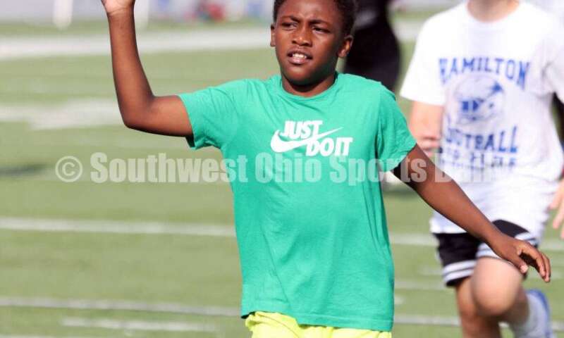 Scenes from Hamilton High School's youth football camp June 20, 2025, at Virgil Schwarm Stadium in Hamilton. RICK CASSANO/STAFF