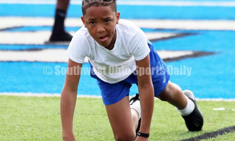 Scenes from Hamilton High School's youth football camp June 20, 2025, at Virgil Schwarm Stadium in Hamilton. RICK CASSANO/STAFF