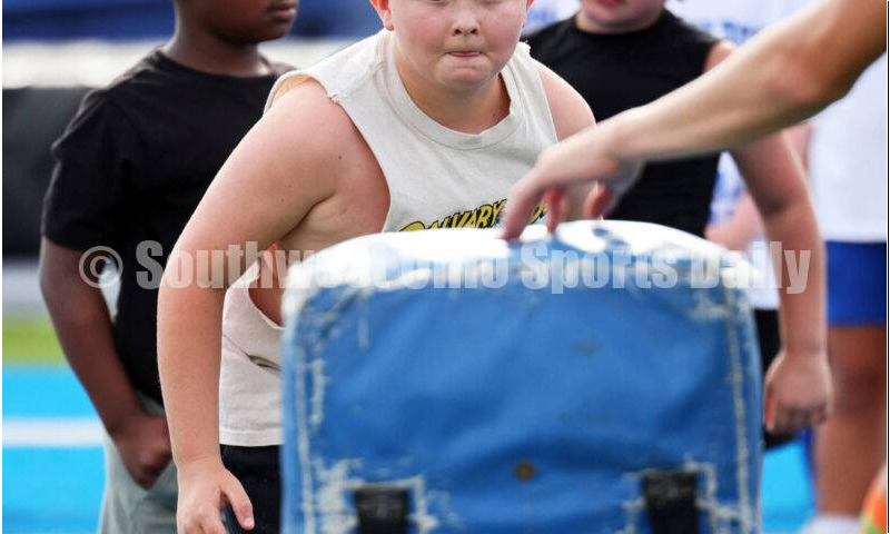 Scenes from Hamilton High School's youth football camp June 20, 2025, at Virgil Schwarm Stadium in Hamilton. RICK CASSANO/STAFF