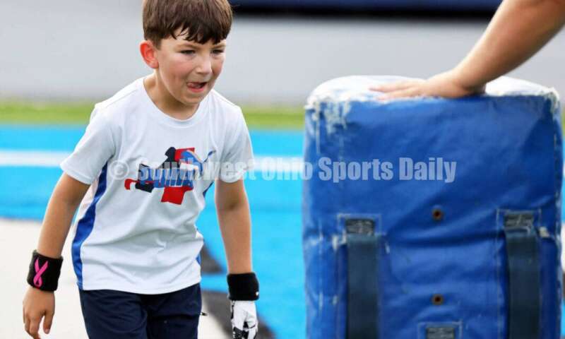 Scenes from Hamilton High School's youth football camp June 20, 2025, at Virgil Schwarm Stadium in Hamilton. RICK CASSANO/STAFF
