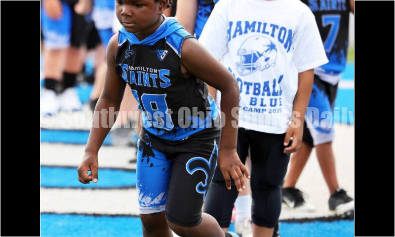 Scenes from Hamilton High School's youth football camp June 20, 2025, at Virgil Schwarm Stadium in Hamilton. RICK CASSANO/STAFF