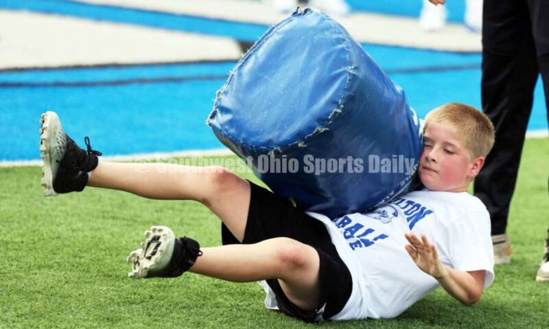 Scenes from Hamilton High School's youth football camp June 20, 2025, at Virgil Schwarm Stadium in Hamilton. RICK CASSANO/STAFF