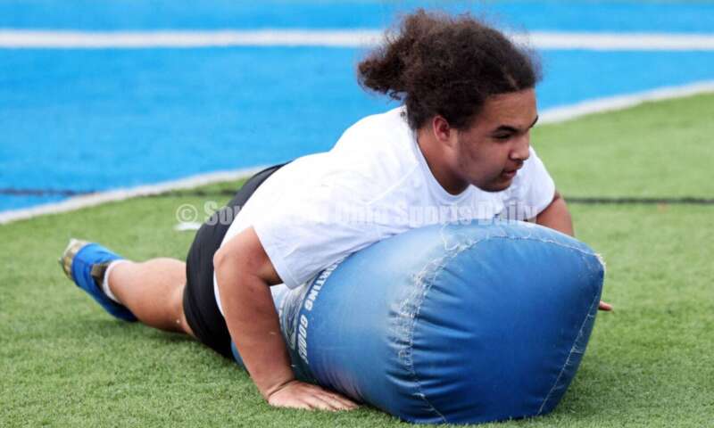 Scenes from Hamilton High School's youth football camp June 20, 2025, at Virgil Schwarm Stadium in Hamilton. RICK CASSANO/STAFF