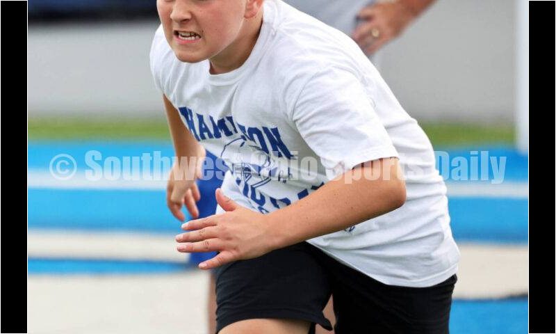 Scenes from Hamilton High School's youth football camp June 20, 2025, at Virgil Schwarm Stadium in Hamilton. RICK CASSANO/STAFF