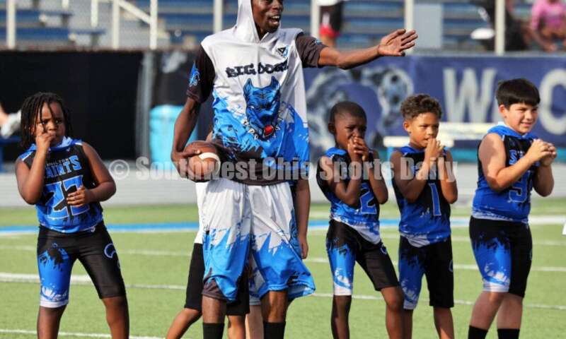 Scenes from Hamilton High School's youth football camp June 20, 2025, at Virgil Schwarm Stadium in Hamilton. RICK CASSANO/STAFF