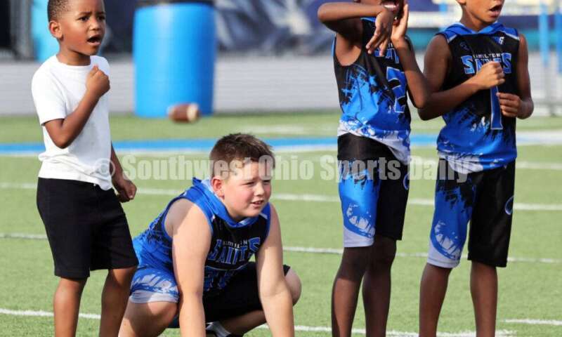 Scenes from Hamilton High School's youth football camp June 20, 2025, at Virgil Schwarm Stadium in Hamilton. RICK CASSANO/STAFF