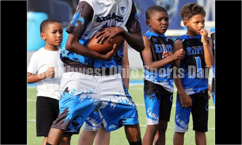 Scenes from Hamilton High School's youth football camp June 20, 2025, at Virgil Schwarm Stadium in Hamilton. RICK CASSANO/STAFF