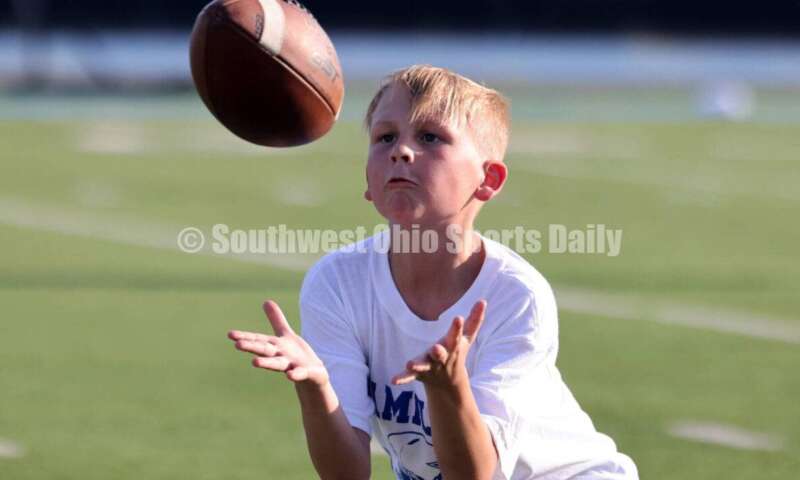 Scenes from Hamilton High School's youth football camp June 20, 2025, at Virgil Schwarm Stadium in Hamilton. RICK CASSANO/STAFF