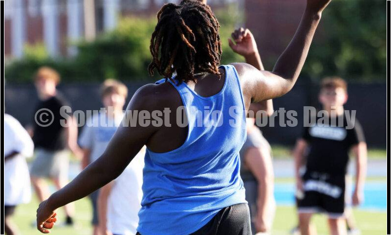 Scenes from Hamilton High School's youth football camp June 20, 2025, at Virgil Schwarm Stadium in Hamilton. RICK CASSANO/STAFF
