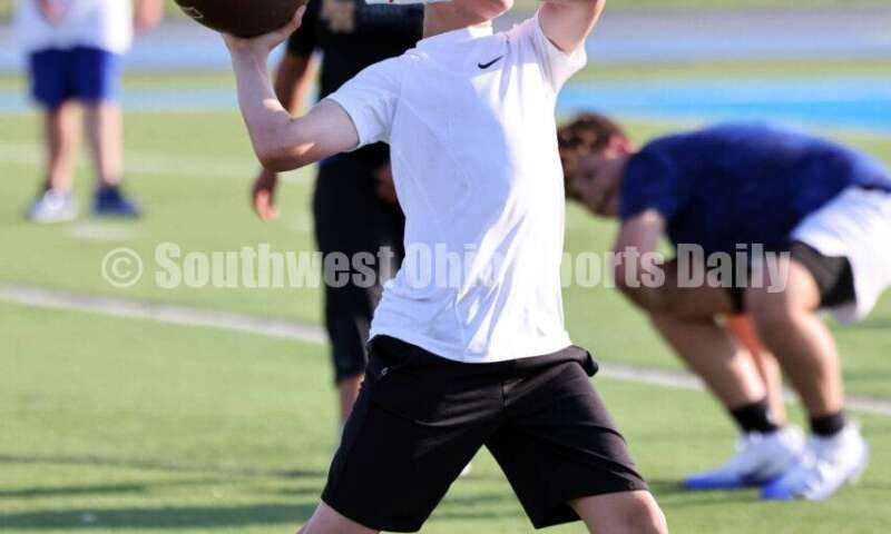 Scenes from Hamilton High School's youth football camp June 20, 2025, at Virgil Schwarm Stadium in Hamilton. RICK CASSANO/STAFF