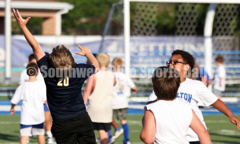 Scenes from Hamilton High School's youth football camp June 20, 2025, at Virgil Schwarm Stadium in Hamilton. RICK CASSANO/STAFF