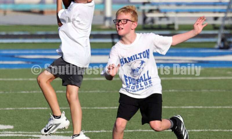 Scenes from Hamilton High School's youth football camp June 20, 2025, at Virgil Schwarm Stadium in Hamilton. RICK CASSANO/STAFF